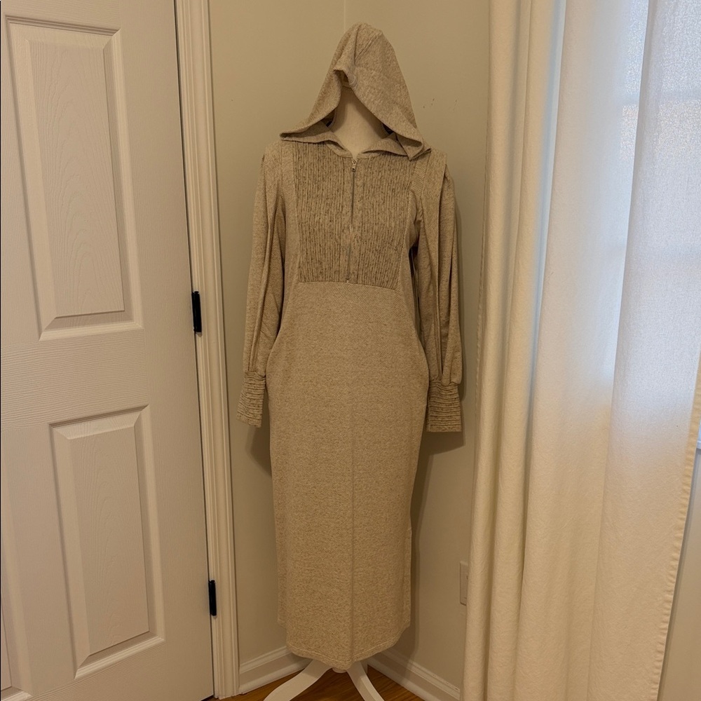Cozy Beige Hooded Long Sleeve Dress